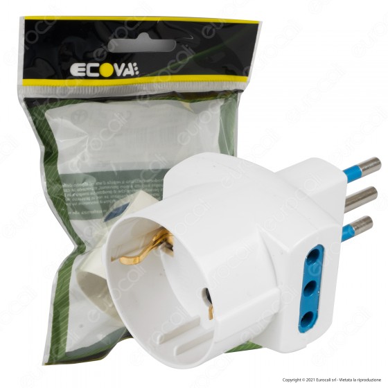 Ecova Adattatore Triplo con 1 Presa Centrale Schuko + 10A 2P+T e 2 Ecova Adattatore Triplo con 1 Presa Centrale Schuko + 10A 2P+T e 2