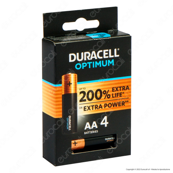 Duracell Optimum LR6 Stilo AA Mignon 1.5V Pile Alcaline - Confezione da 4 Batterie Duracell Optimum LR6 Stilo AA Mignon 1.5V Pile Alcaline - Confezione da 4 Batterie