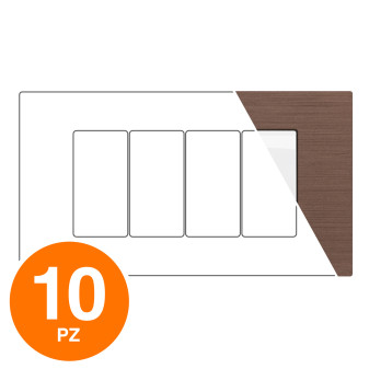 MAPAM Placca Tecnopolimero Spazzolato JOY 4P Bronzo - Confezione 10pz - mod. M5004SL-14 - Compatibile con BTicino MATIX