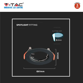 VT-929 2 Portafaretti Rotondi Neri per GU10 GU5.3 V-Tac
