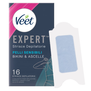 Strisce Depilatorie Bikini & Ascelle per Pelli Sensibili Veet Expert 16pz