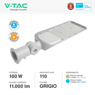 VT-139ST Lampada Stradale LED 50W IP65 SMD Samsung V-Tac Pro
