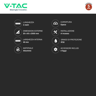 VT-8206 Profilo piatto in Alluminio da 2m per Strisce LED V-Tac