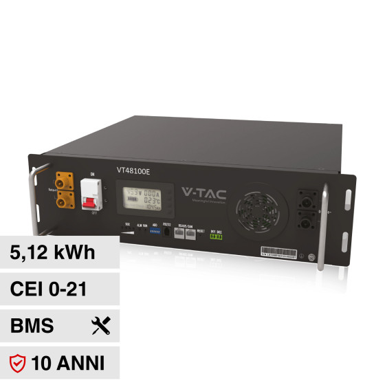 VT48100E-P2 Accumulatore 5,12kWh Impianti Fotovoltaici CEI 0-21 V-Tac VT48100E-P2 Accumulatore 5,12kWh Impianti Fotovoltaici CEI 0-21 V-Tac