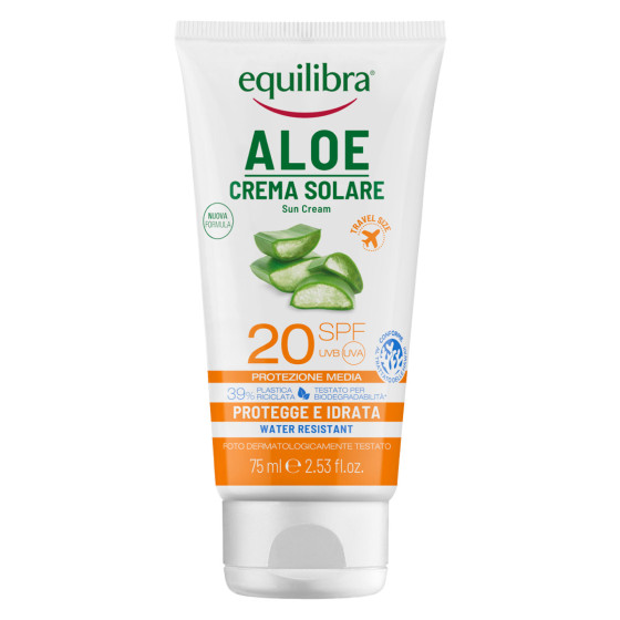 Equilibra Aloe Crema Solare SPF 20 Protezione Media da Viaggio 75 ml Equilibra Aloe Crema Solare SPF 20 Protezione Media da Viaggio 75 ml
