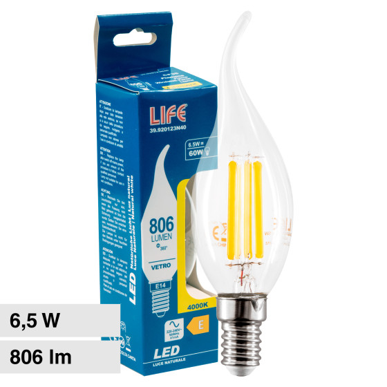 Lampadina LED E14 Filament 6.5W Fiamma CF35 Transparent Life Lampadina LED E14 Filament 6.5W Fiamma CF35 Transparent Life