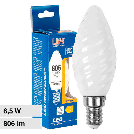 Lampadina LED E14 6,5W Candela Filament Vetro Milky Life Lampadina LED E14 6,5W Candela Filament Vetro Milky Life
