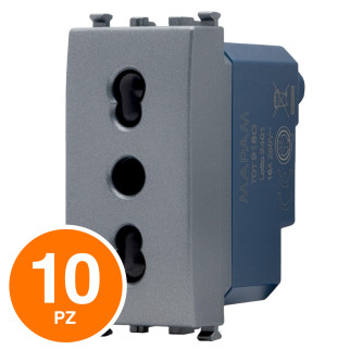 MAPAM Presa Bivalente Sun-T5 918G Grigio - Confezione 10pz - mod. 918G - Compatibile con Vimar ARKÉ