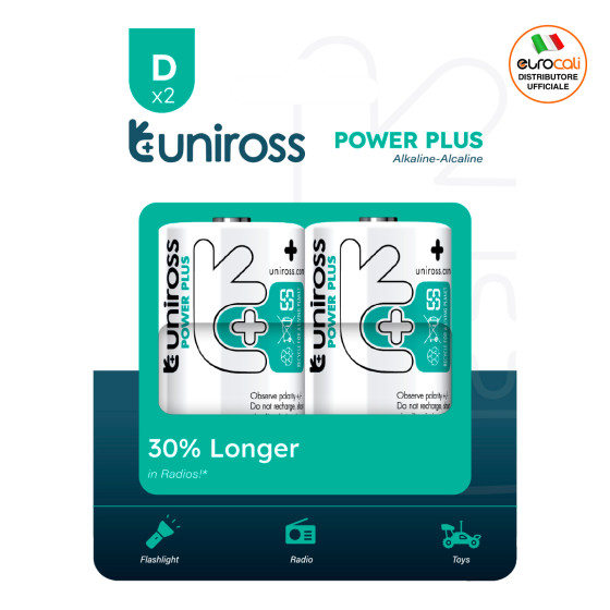 Uniross Power Plus Pile Alcaline Torcia D LR20 Blister 2 Batterie Uniross Power Plus Pile Alcaline Torcia D LR20 Blister 2 Batterie