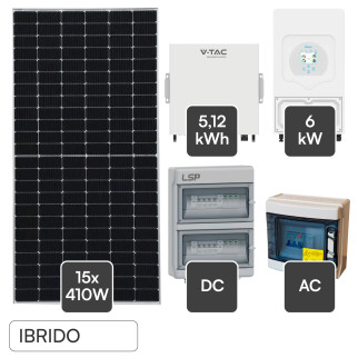 Set 15 Pannelli Solari 410W + Inverter 6kW + Batteria V-Tac