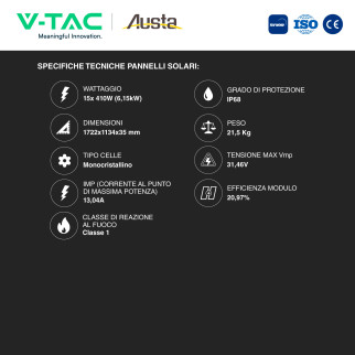 Set 15 Pannelli Solari 410W + Inverter 6kW + Batteria V-Tac