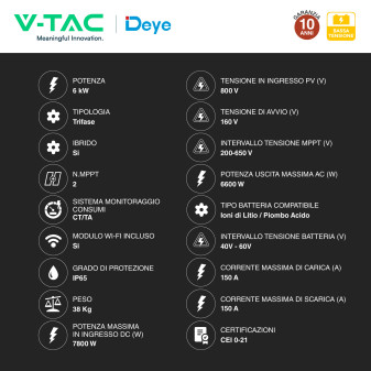 Inverter 6kW Trifase LCD IP65 Pannelli Fotovoltaici V-Tac