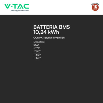 V-Tac Batteria BMS LiFePO4 51,2V 200Ah 10,24kWh per Inverter CEI 0-21