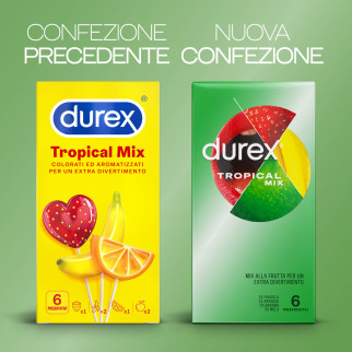 Preservativi Durex Tropical Mix Aromatizzati alla Frutta con Forma Easy On - Confezione da 6 Profilattici