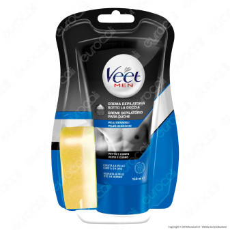 Veet For Men Silk & Fresh Crema Depilatoria Sotto la Doccia per Pelli Sensibili - Tubetto da 150ml