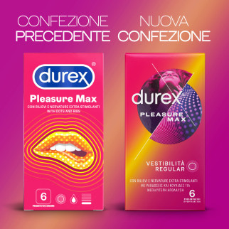 Preservativi Durex Pleasure Max con Forma Easy On e Rilievi Stimolanti - Confezione da 6 Profilattici