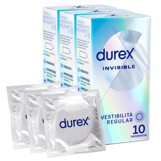 Preservativi Durex Invisible Extra Sottile con Forma Classica - 3 Confezioni da 10 Profilattici Preservativi Durex Invisible Extra Sottile con Forma Classica - 3 Confezioni da 10 Profilattici