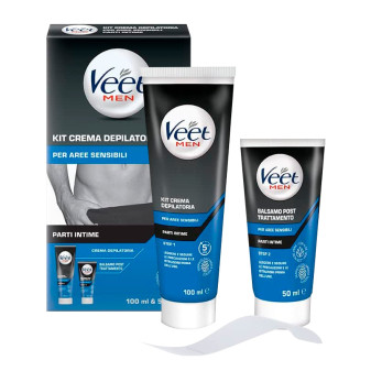 Veet For Men Kit Depilazione Aree Sensibili Crema Depilatoria e Balsamo - Flaconi da 100ml + 50ml