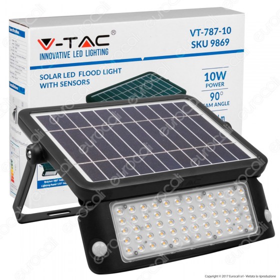 V-Tac VT-787-10 Lampada da Muro LED 10W con Pannello Solare e Sensore V-Tac VT-787-10 Lampada da Muro LED 10W con Pannello Solare e Sensore