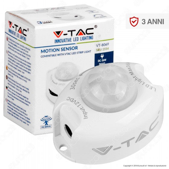 V-Tac VT-8069 Sensore di Movimento a Infrarossi per Strisce LED - SKU V-Tac VT-8069 Sensore di Movimento a Infrarossi per Strisce LED - SKU