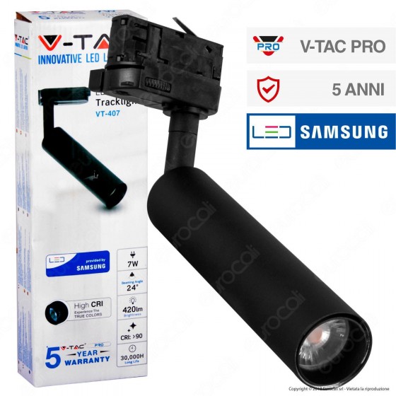 V-Tac PRO VT-407 Track Light LED COB 7W Colore Nero Chip Samsung - V-Tac PRO VT-407 Track Light LED COB 7W Colore Nero Chip Samsung -