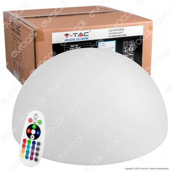 V-Tac VT-7809 Semi Sfera Multicolor LED RGB 6W Ricaricabile con Telecomando IP54 - SKU 40221 V-Tac VT-7809 Semi Sfera Multicolor LED RGB 6W Ricaricabile con Telecomando IP54 - SKU 40221