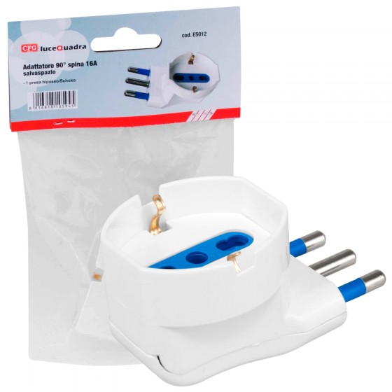 CFG Adattatore Singolo Salvaspazio Schuko Colore Bianco Spina 16A - per Interno - mod. ES012 CFG Adattatore Singolo Salvaspazio Schuko Colore Bianco Spina 16A - per Interno - mod. ES012