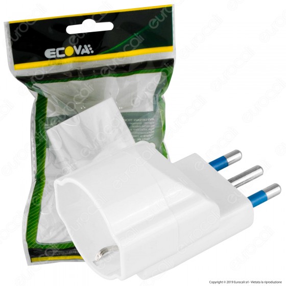 Ecova Adattatore Singolo Salvaspazio Schuko Colore Bianco Spina 16A Decentrata - mod. 30115 Ecova Adattatore Singolo Salvaspazio Schuko Colore Bianco Spina 16A Decentrata - mod. 30115
