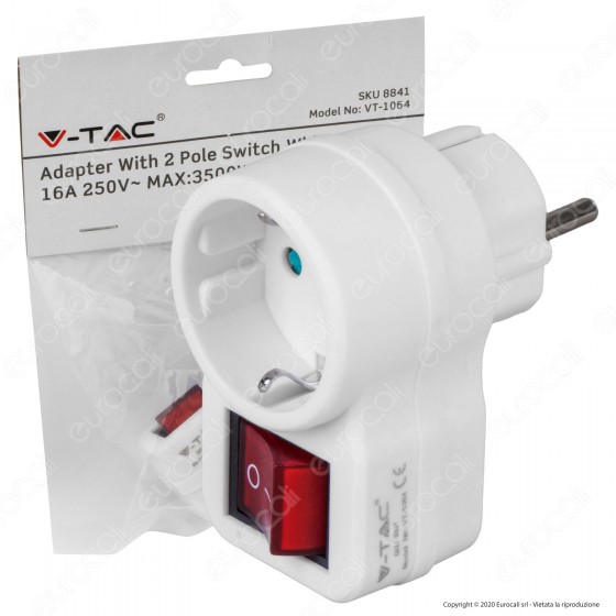 V-Tac VT-1064 Adattatore Singolo da 1 Posto con Spina Schuko e V-Tac VT-1064 Adattatore Singolo da 1 Posto con Spina Schuko e