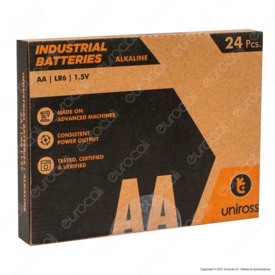 Uniross Pile Alcaline Industrial AA / LR6 / Stilo / 1,5V - Box da 24 Uniross Pile Alcaline Industrial AA / LR6 / Stilo / 1,5V - Box da 24
