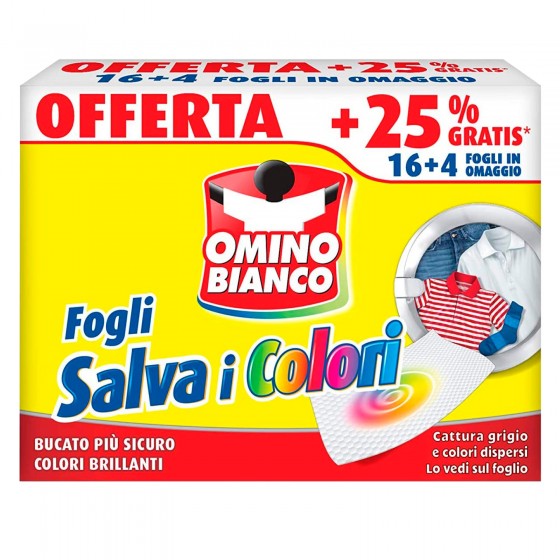 Omino Bianco Fogli Salva i Colori - Confezione da 20 Pezzi Omino Bianco Fogli Salva i Colori - Confezione da 20 Pezzi