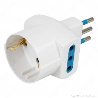 Ecova Adattatore Triplo con 1 Presa Schuko + 10A 2P+T e 2 Prese